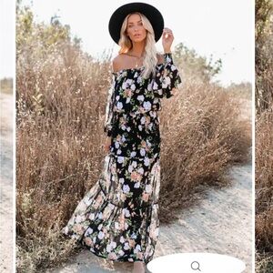 Vici Hours of Joy Floral Smocked Maxi Dress in Black